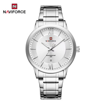 NAVIFORCE NF9254 Stainless Steel Luxury Fashion Elegant Business Luminous Calendar Quartz Watch For Men - White & Silver